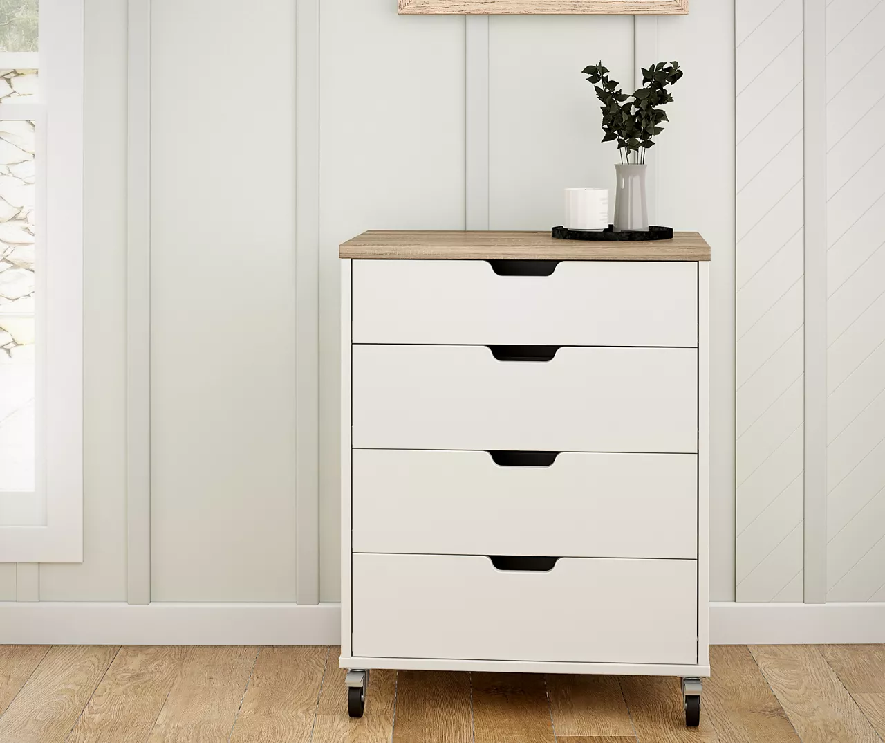 Evolution Vantage White & Weathered Oak 4-Drawer Storage Cart 4 Evolution Vantage White & Weathered Oak 4-Drawer Storage Cart - Image 2