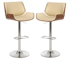 Glitzhome Mid-Century Modern Faux Leather & Chrome Adjustable Bar Stools, 2-Pack
