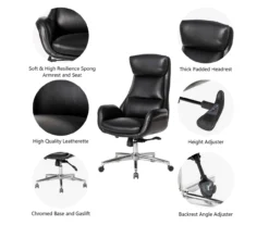 Black Mid-Century Modern Faux Leather Executive Office Chair -Furniture Sale Shop 810598936 A0 6