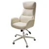 Cream Mid-Century Modern Faux Leather Executive Office Chair -Furniture Sale Shop 810598938 A0 1