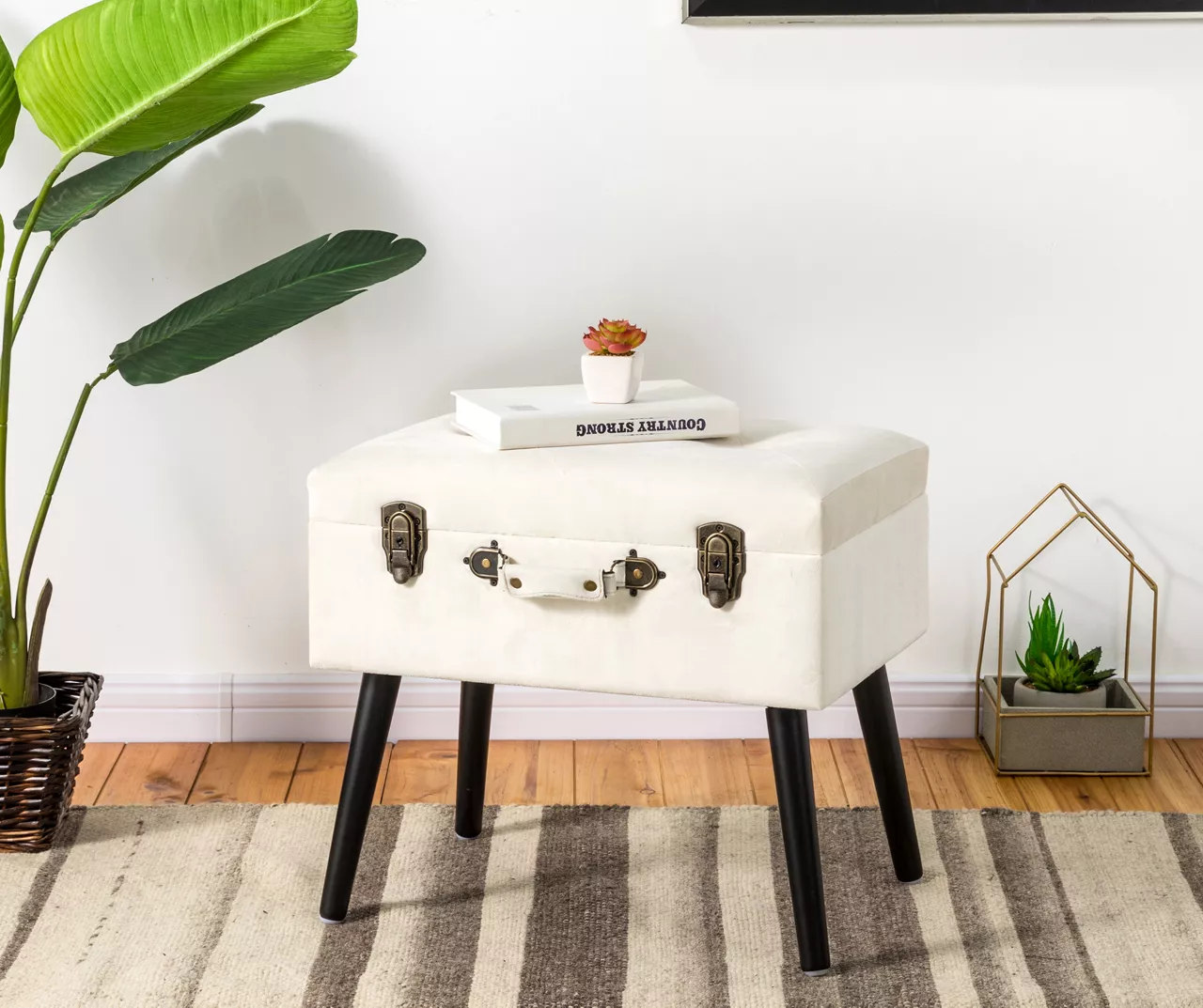 Seashell White Velvet Suitcase Storage Stool 4 Seashell White Velvet Suitcase Storage Stool - Image 2