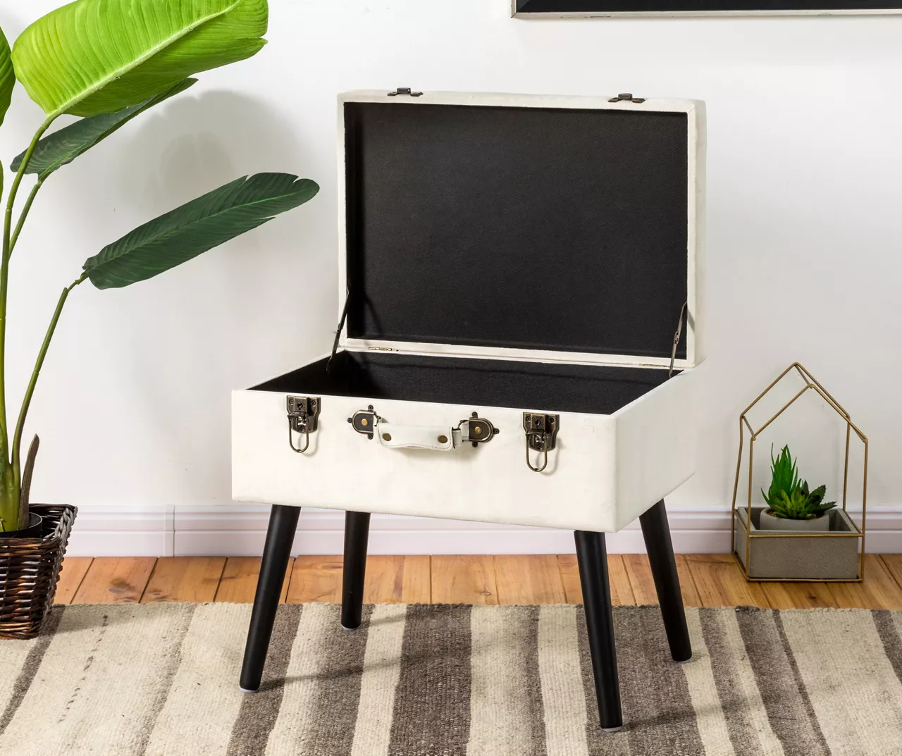 Seashell White Velvet Suitcase Storage Stool 5 Seashell White Velvet Suitcase Storage Stool - Image 3