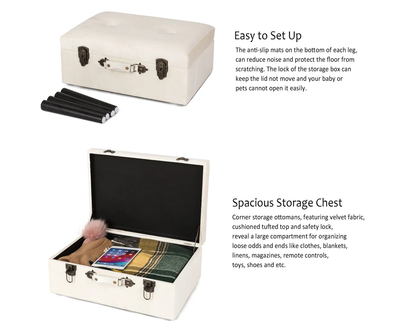 Seashell White Velvet Suitcase Storage Stool 9 Seashell White Velvet Suitcase Storage Stool - Image 7