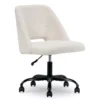 Cream Faux Wool Boucle Rolling Swivel Office Chair -Furniture Sale Shop 810606674 A0 1