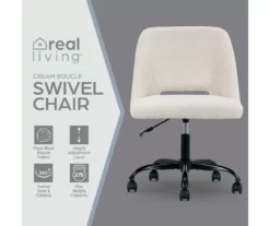 Cream Faux Wool Boucle Rolling Swivel Office Chair -Furniture Sale Shop 810606674 A0 2