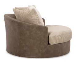 Keskin Brown Faux Leather Oversize Swivel Accent Chair -Furniture Sale Shop 810612413 3