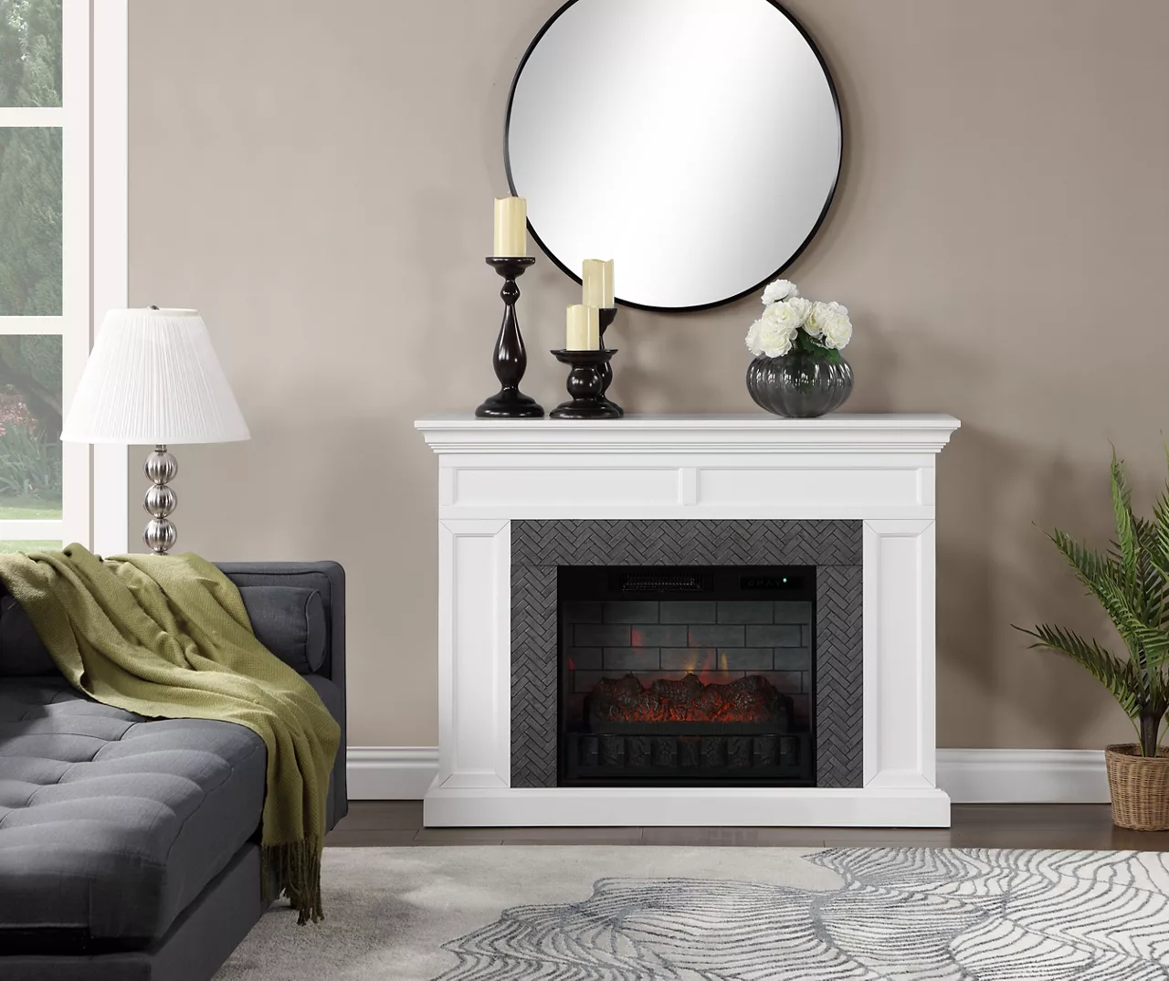 48" Faux Herringbone Mantel Electric Fireplace 4 48" Faux Herringbone Mantel Electric Fireplace - Image 2