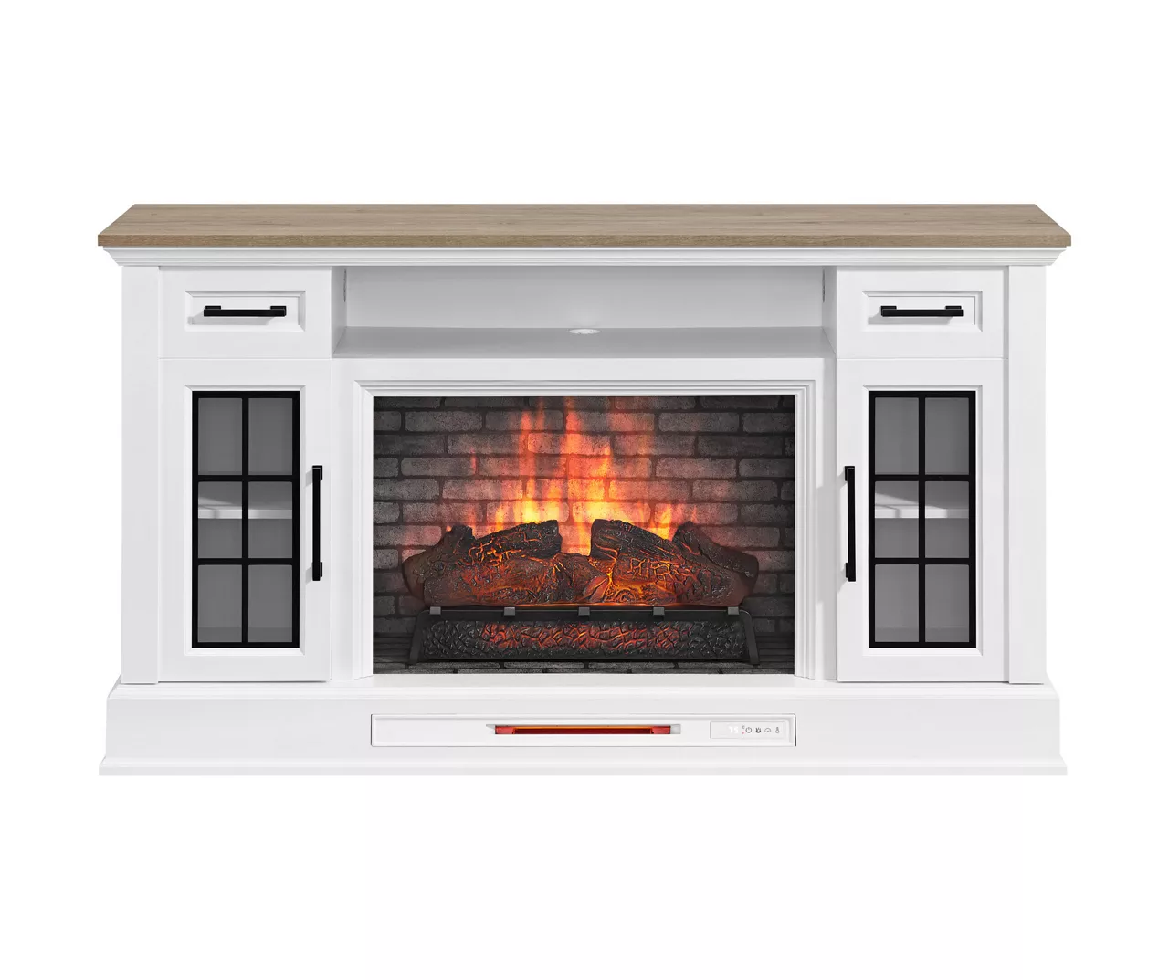 60" White 2-Door Electric Fireplace Console 3 60" White 2-Door Electric Fireplace Console
